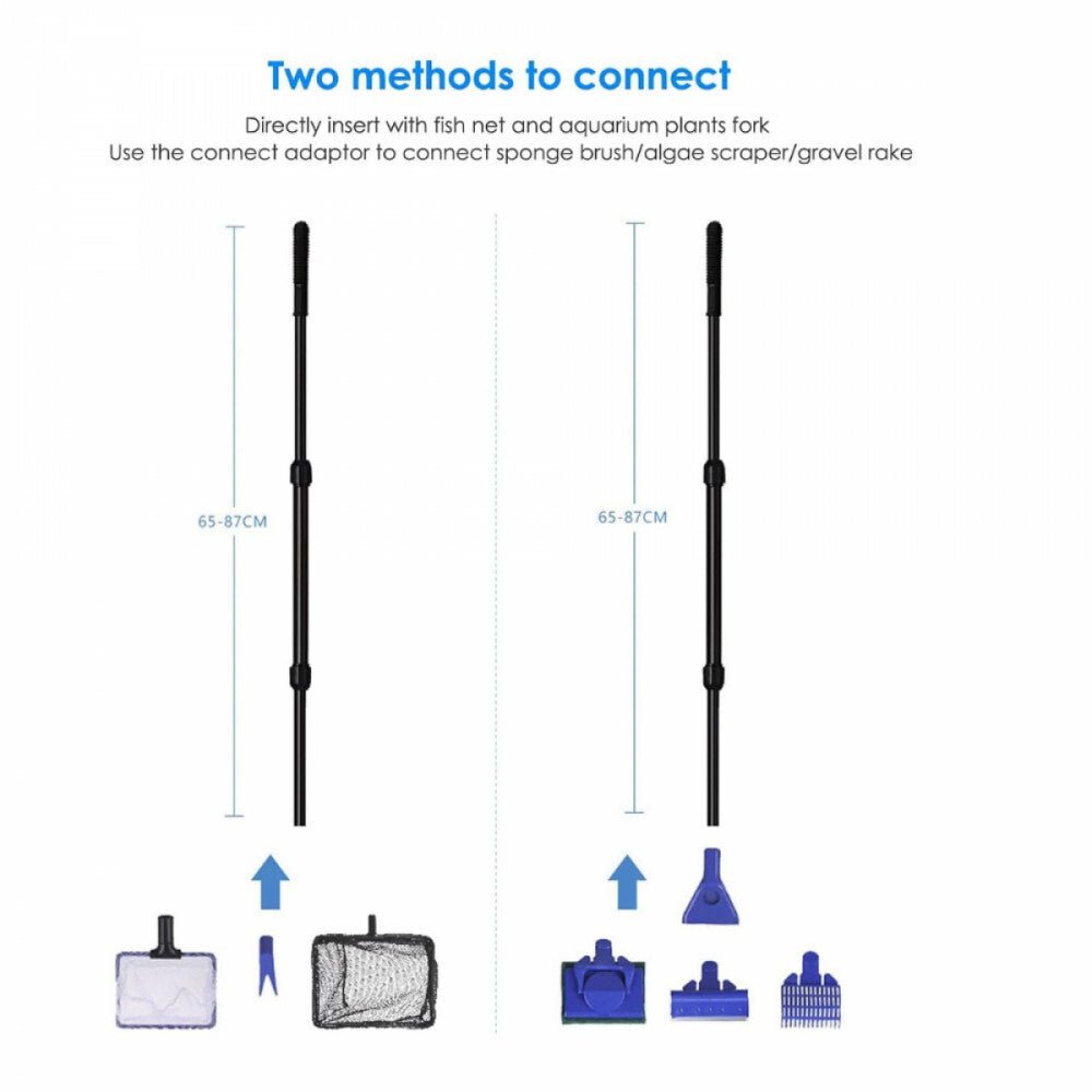 Többfunkciós Akvárium Tisztító Szett - Teleszkópos Nyéllel, Hálóval és Kefékkel - BShopy