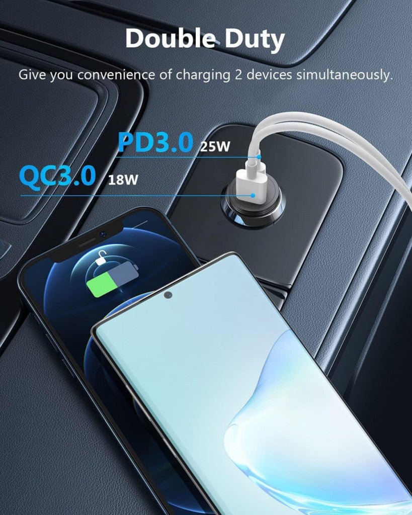 USB - C Autós Töltőadapter - 43W, 2 Portos Gyorstöltő Telefonhoz és Tablethez - BShopy