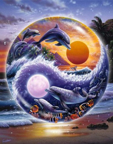 Gyémántfestő yin-yang delfines mintával