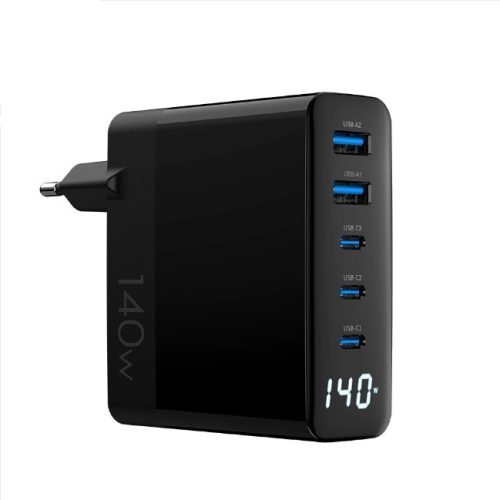 Asztali Hordozható GaN Gyorstöltő Adapter 3db USB-C és 2db USB-A Porttal 140W