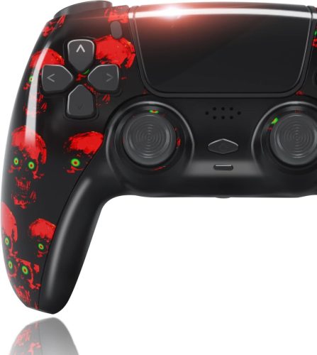 BPlay PS4 Kompatibilis Kontroller 1db/szett, Távirányító Joystick Kettős Vibrációval, Audio Jackkel és Töltővel (Red Skulls)